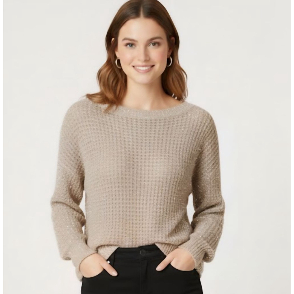Pearl Gray Long Sleeve Wide Neck Pullover Sweater Small
